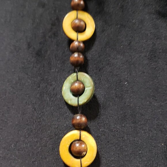 Vintage Bohemian Multicolor Wood Beaded Long Sweater Style Teardrop Necklace - Picture 5 of 10